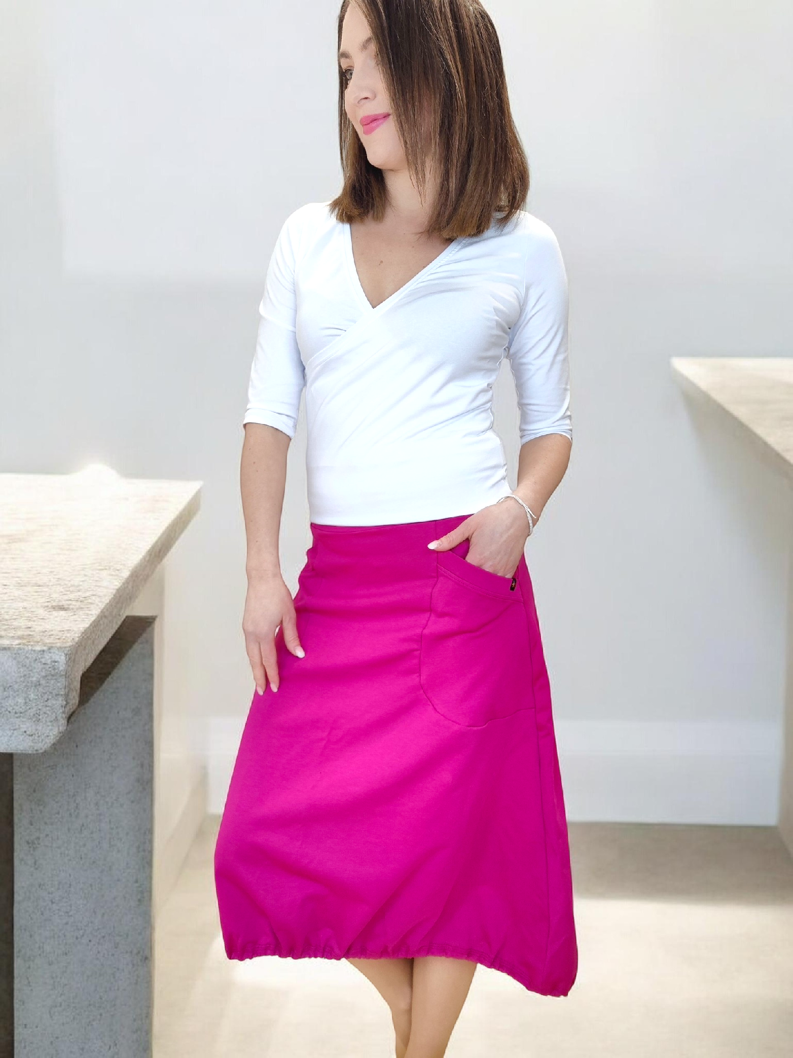 růžová midi sukně s kapsami ANAYA outfit